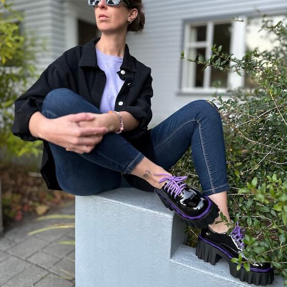Purple and Black Loafers