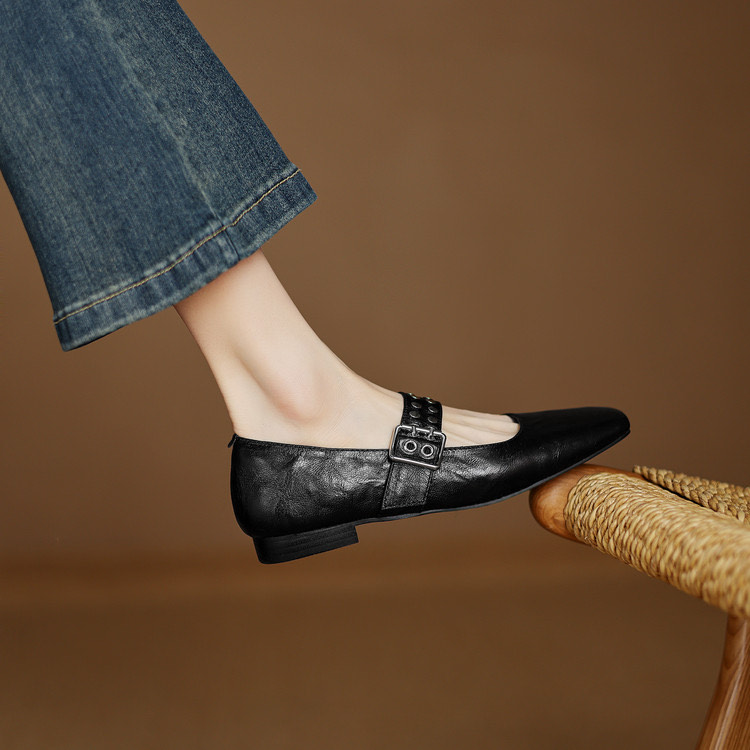 Buckle Black Flats