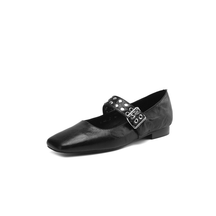 Buckle Black Flats