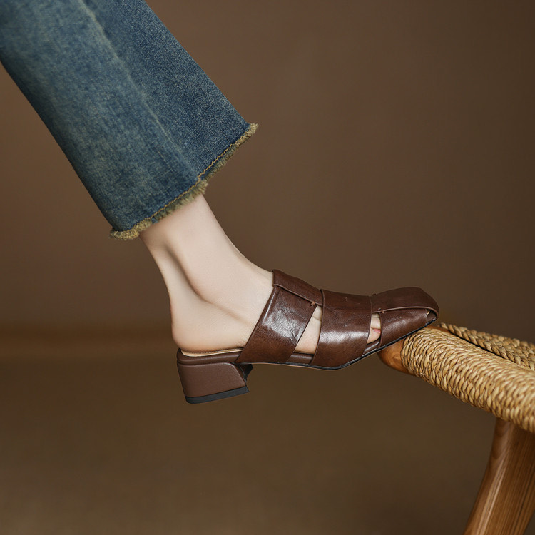 Chocolate Leather Mules