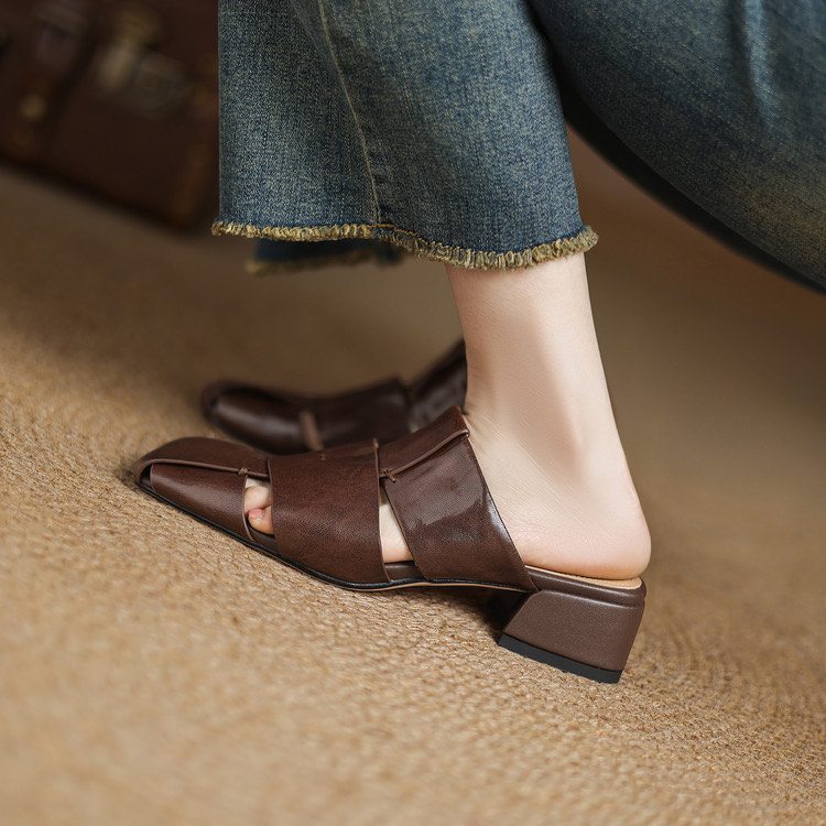 Chocolate Leather Mules