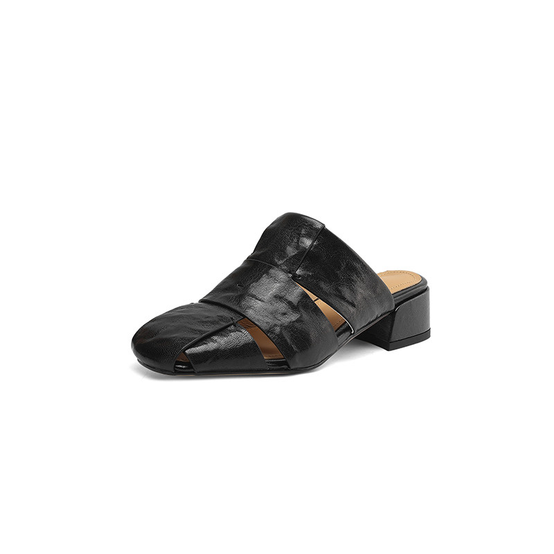 Black Leather Mule