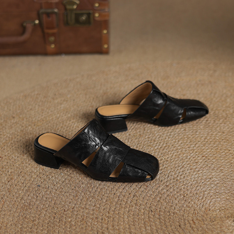Black Leather Mule