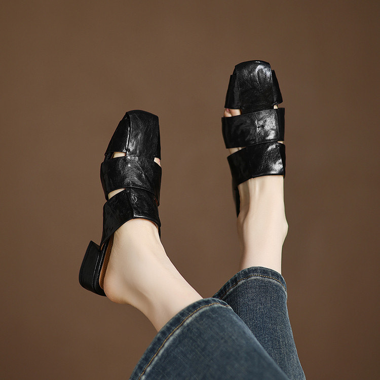 Black Leather Mule