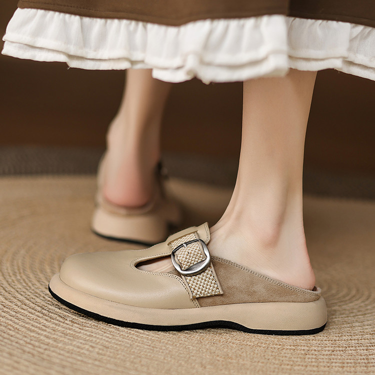 Beige Buckle Clog Shoes