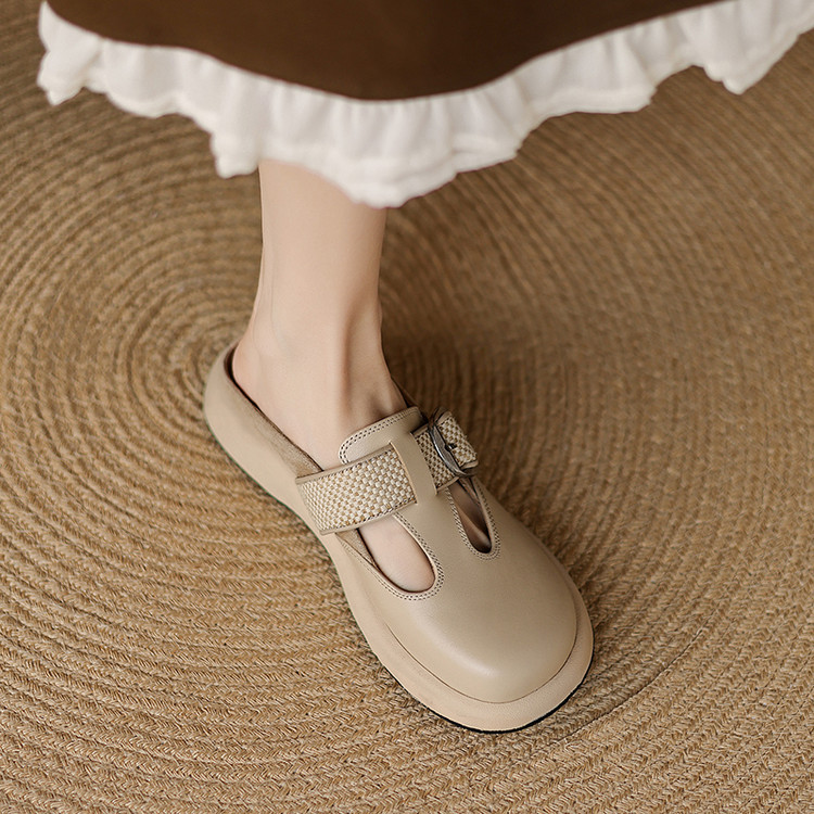 Beige Buckle Clog Shoes