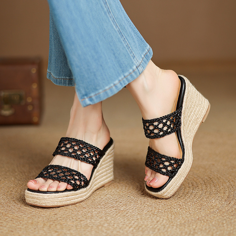 Black Wedge Sandals