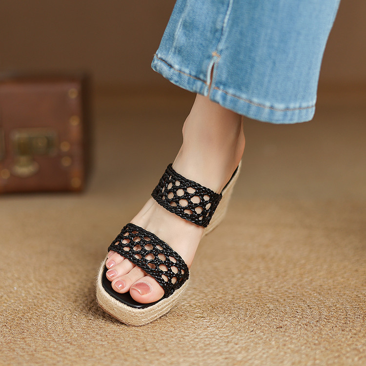 Black Wedge Sandals