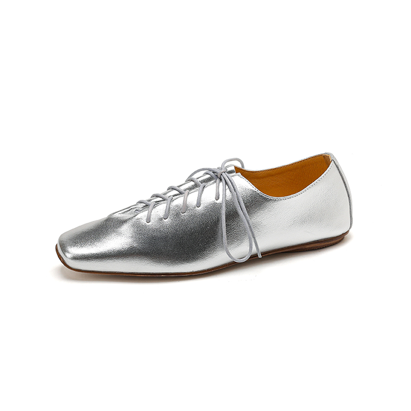 Silver Lace-up Flats