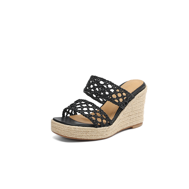 Black Wedge Sandals