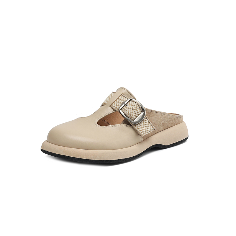 Beige Buckle Clog Shoes