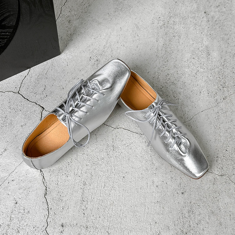 Silver Lace-up Flats
