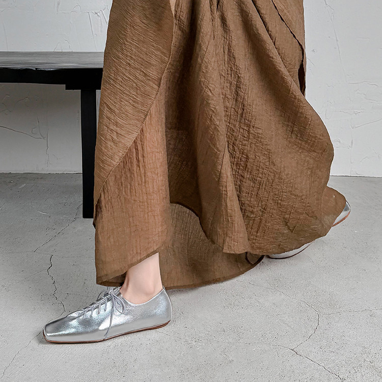 Silver Lace-up Flats