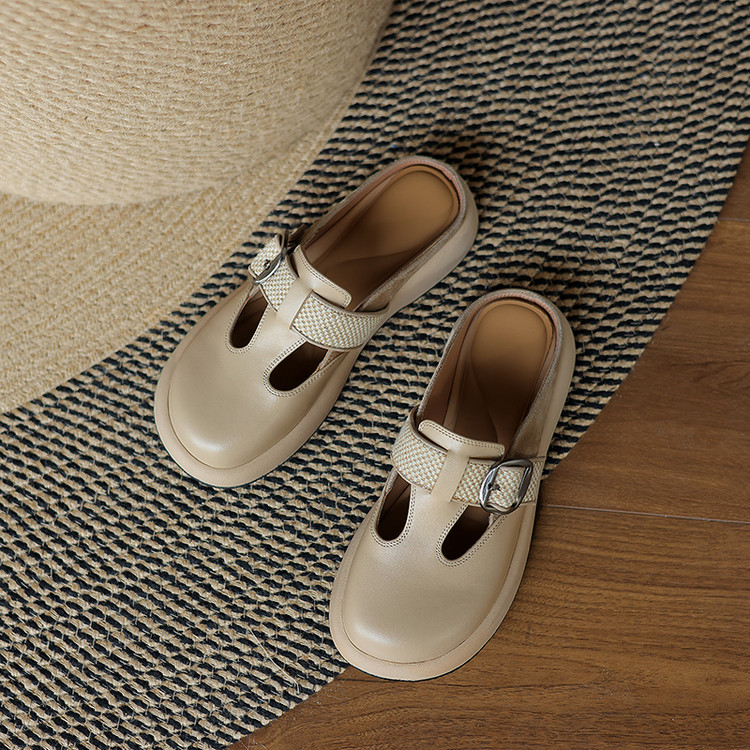 Beige Buckle Clog Shoes