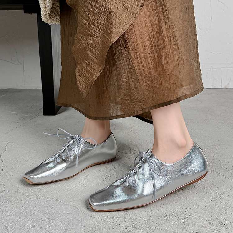 Silver Lace-up Flats