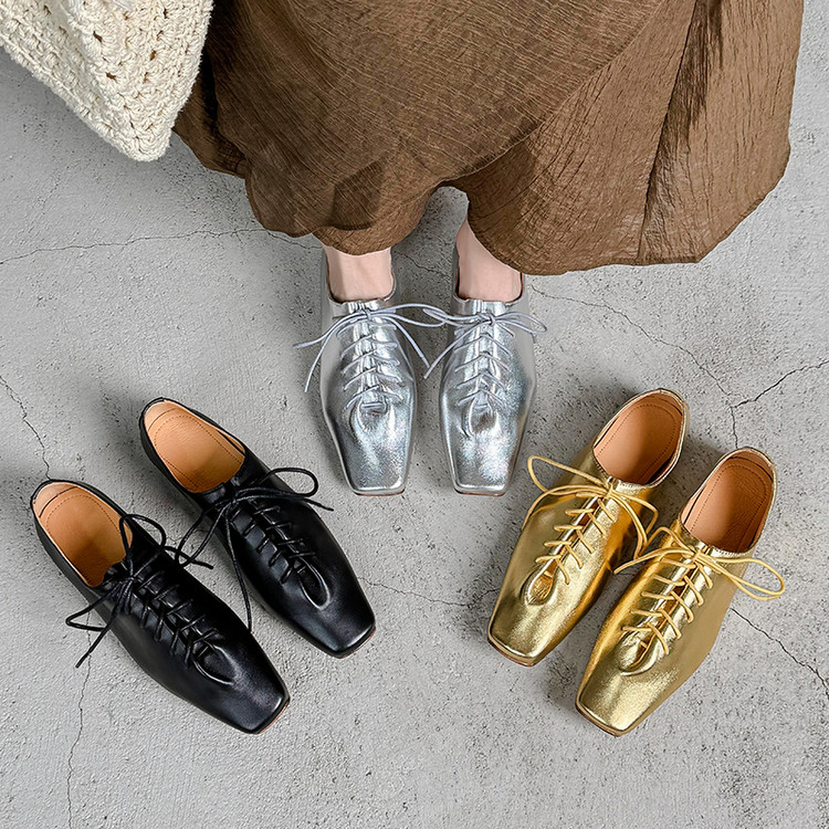 Silver Lace-up Flats