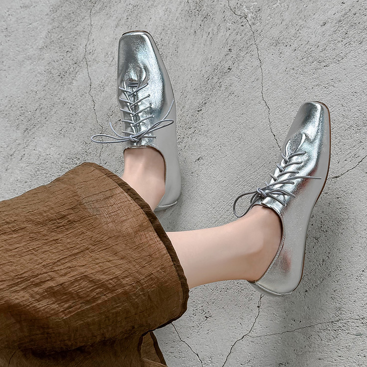 Silver Lace-up Flats