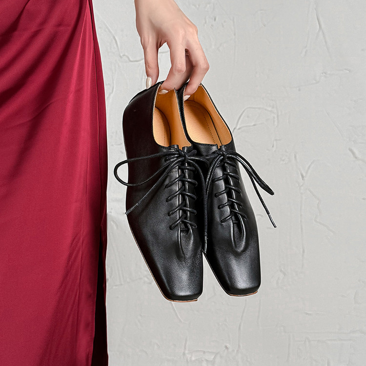 Black Lace-up Flats