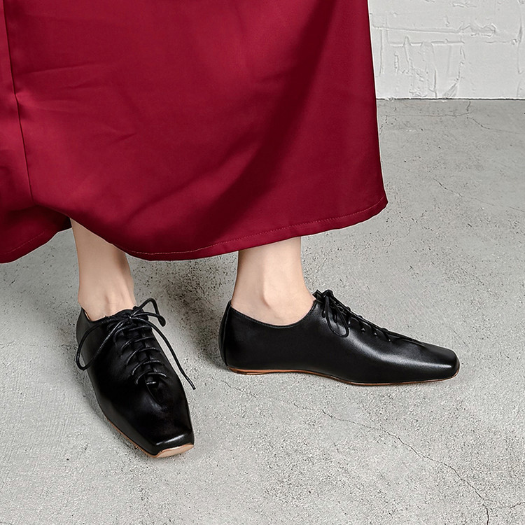 Black Lace-up Flats
