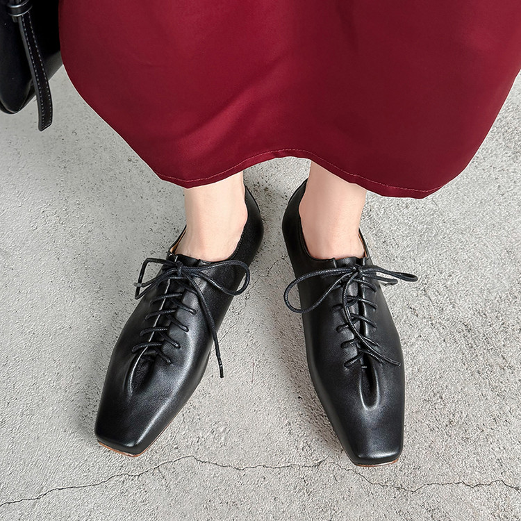 Black Lace-up Flats