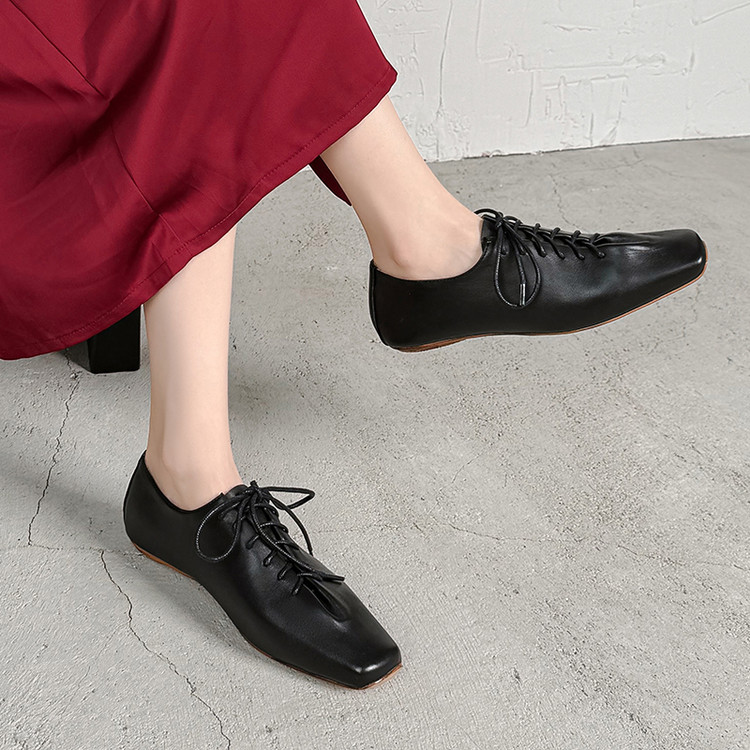 Black Lace-up Flats