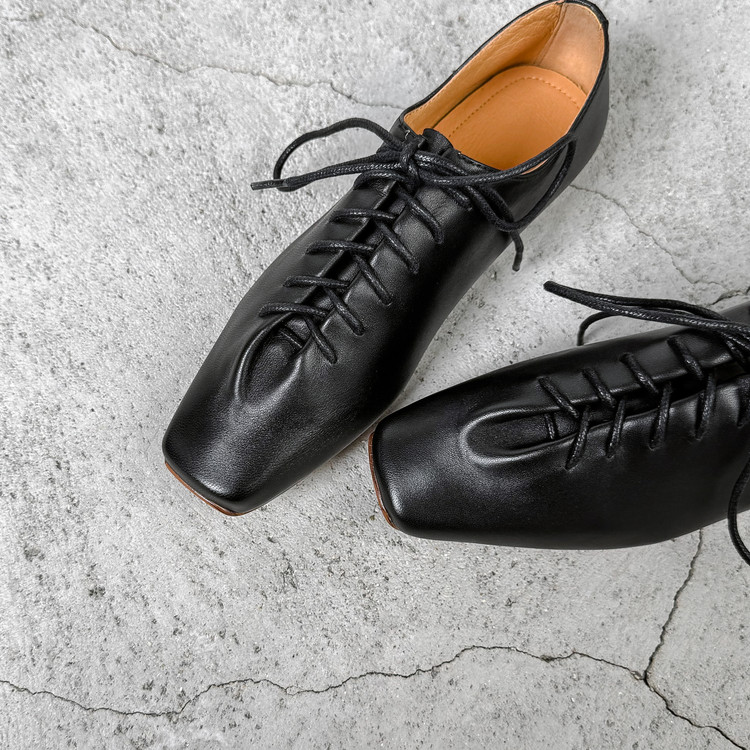 Black Lace-up Flats