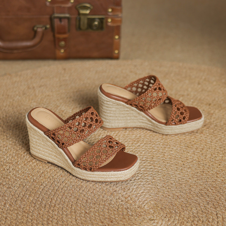 Brown Woven Wedges