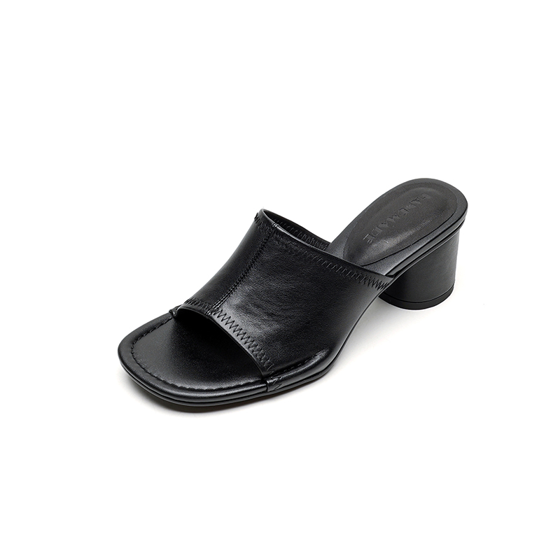 Black Round Heel Mules