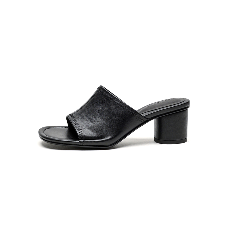 Black Round Heel Mules