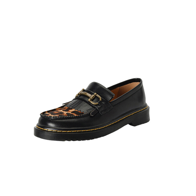 Black leopard loafer