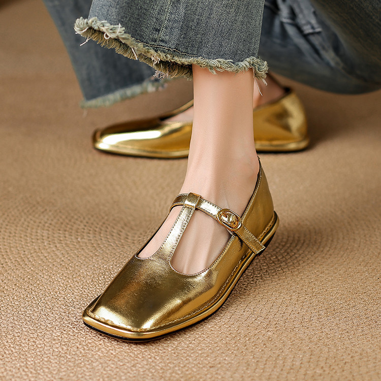 Gold Mary Jane Flats