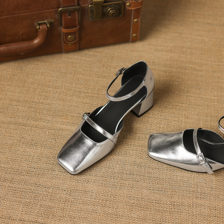 Silver Block Heel Pumps