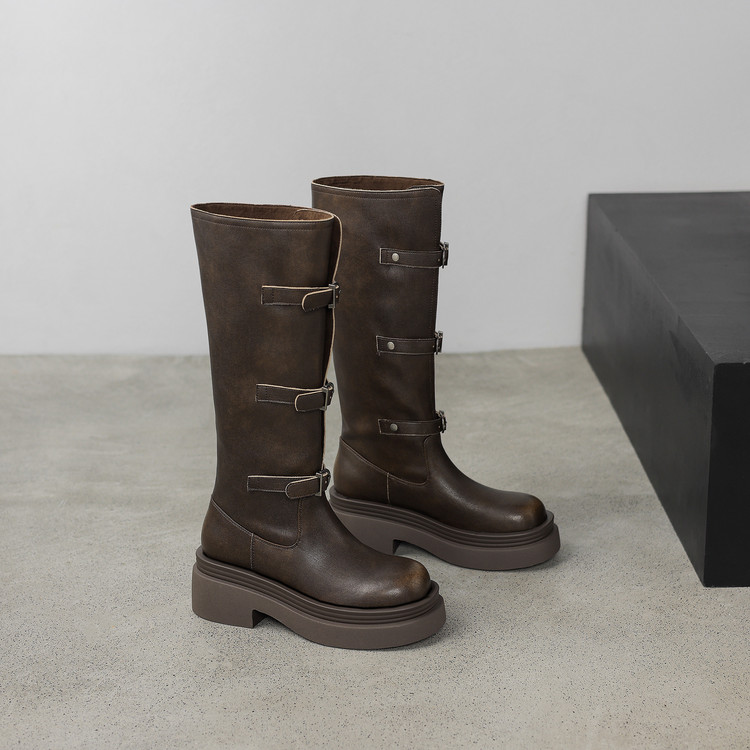 High Knee Buckle Boots