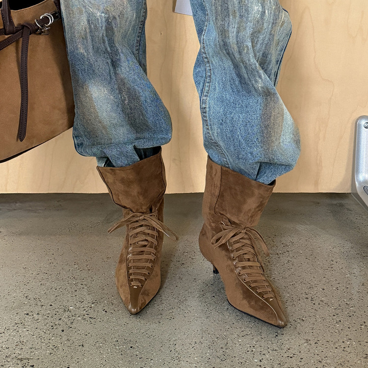 Lace-up suede boots