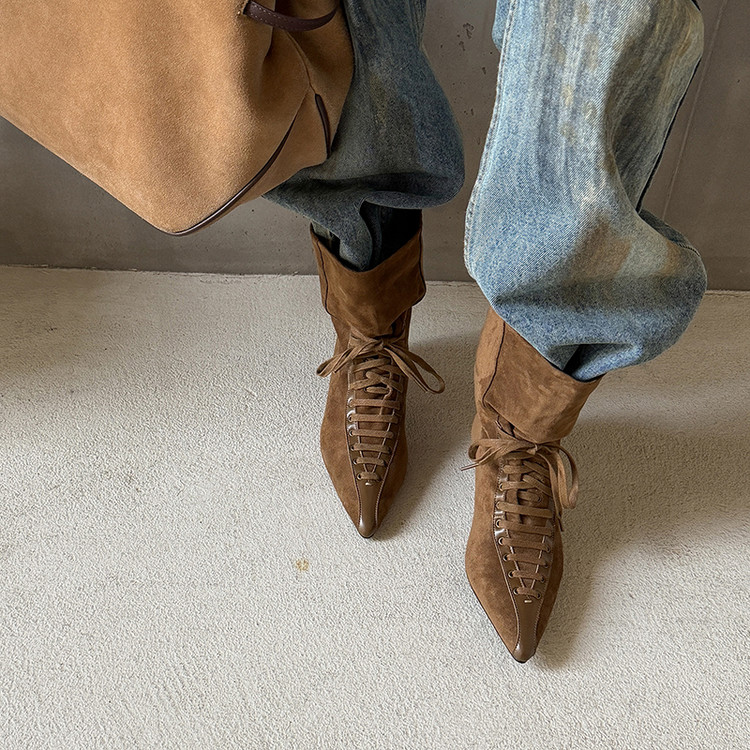 Lace-up suede boots