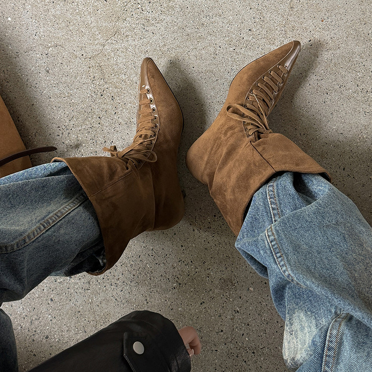 Lace-up suede boots