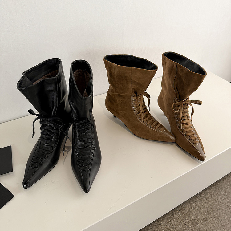 Lace-up suede boots