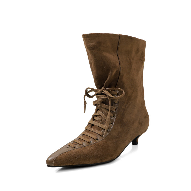 Lace-up suede boots