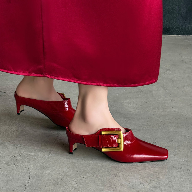 Red Square-toe Mules