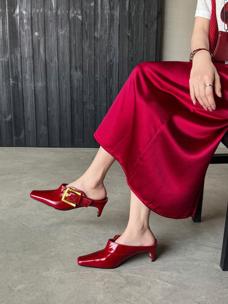 Red Square-toe Mules