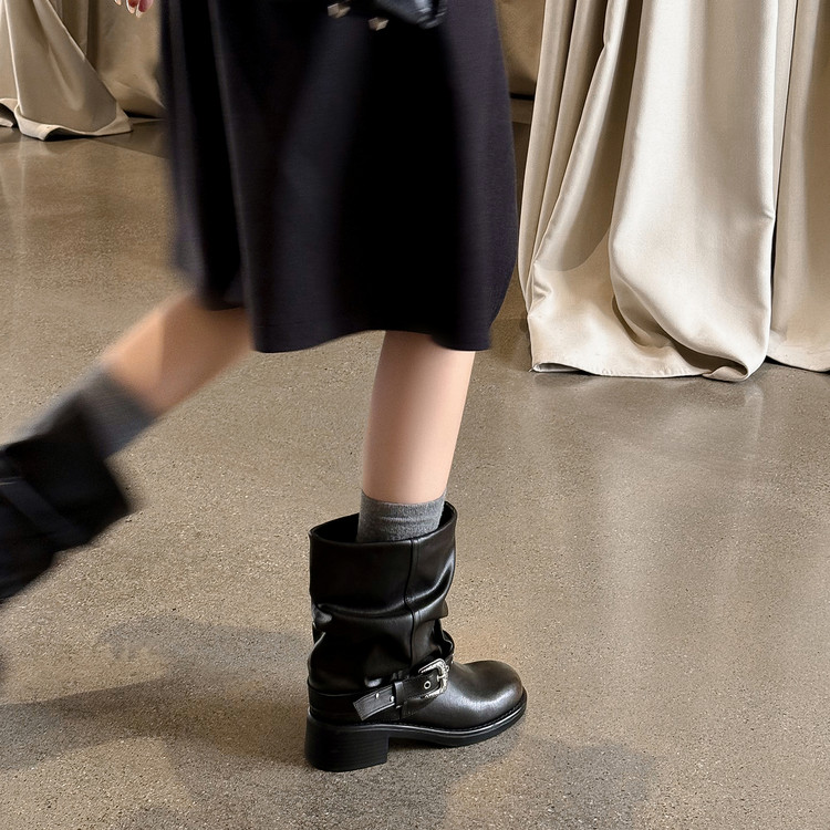 Belted Leather Boots Black