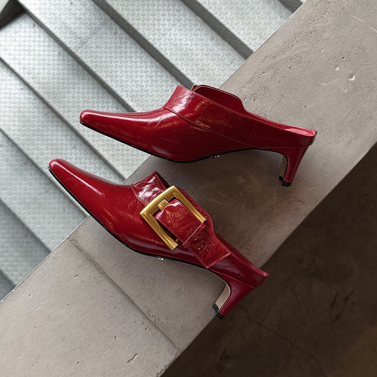 Red Square-toe Mules