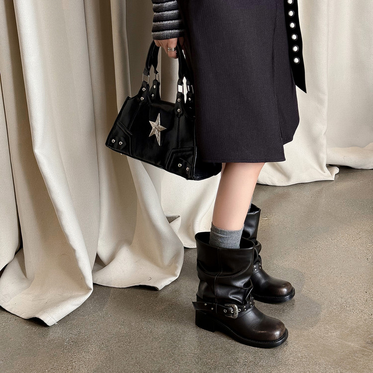 Belted Leather Boots Black