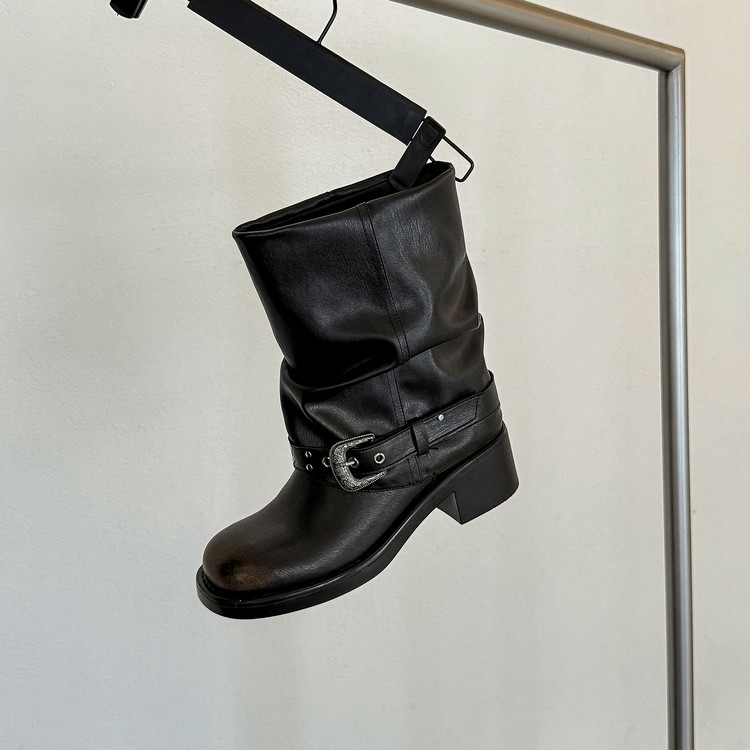 Belted Leather Boots Black
