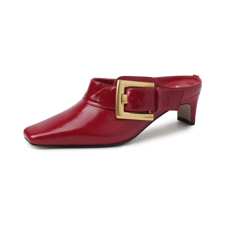 Red Square-toe Mules