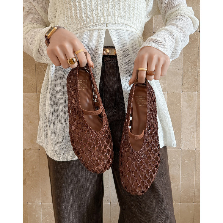 Woven leather-style flats