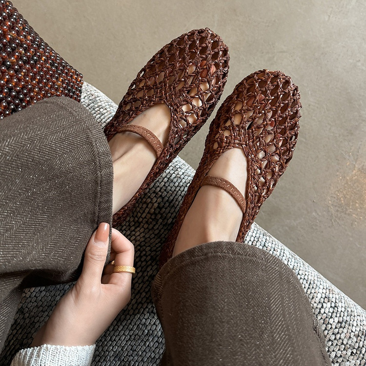 Woven leather-style flats